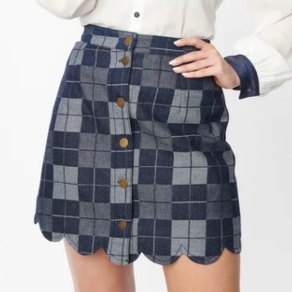 Smak Parlour Dresses & Skirts - Plaid Dark Denim Mini Skirt